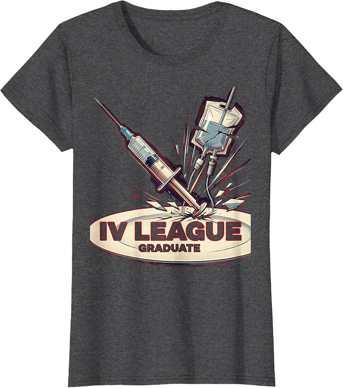 Women's IV League Graduate Funny Nurse Design T-Shirt - Dark Heather Grey