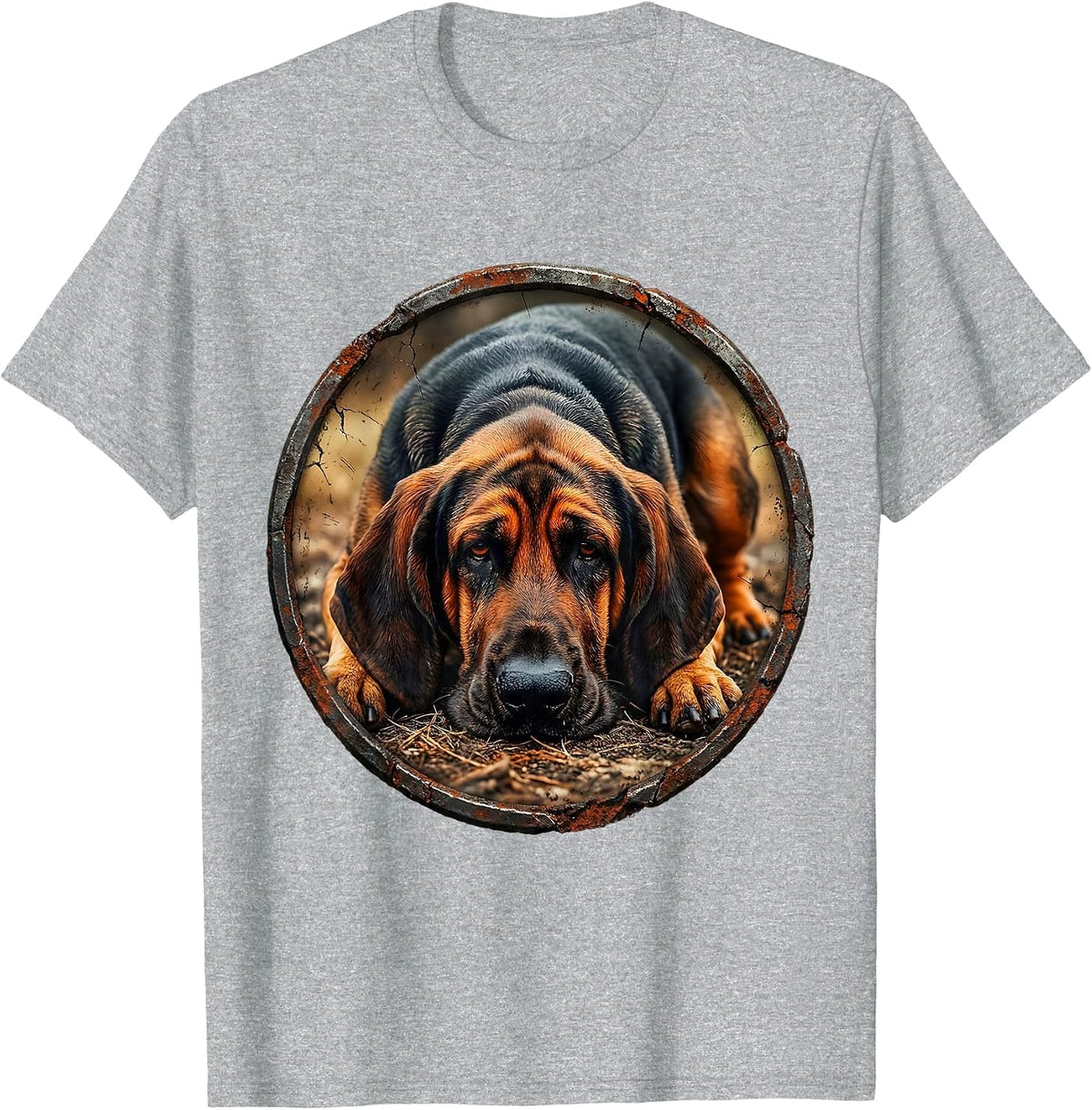 Men's Bloodhound On The Hunt Tracking Dog Graphic T-Shirt - Heather Grey