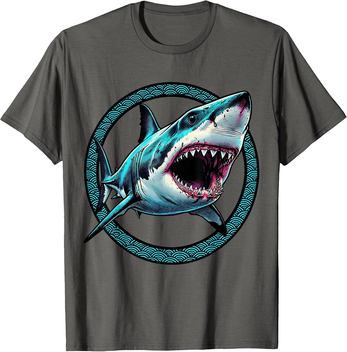 Deep Sea Shark Bioluminescent Glow Design T-Shirt - Asphalt Grey