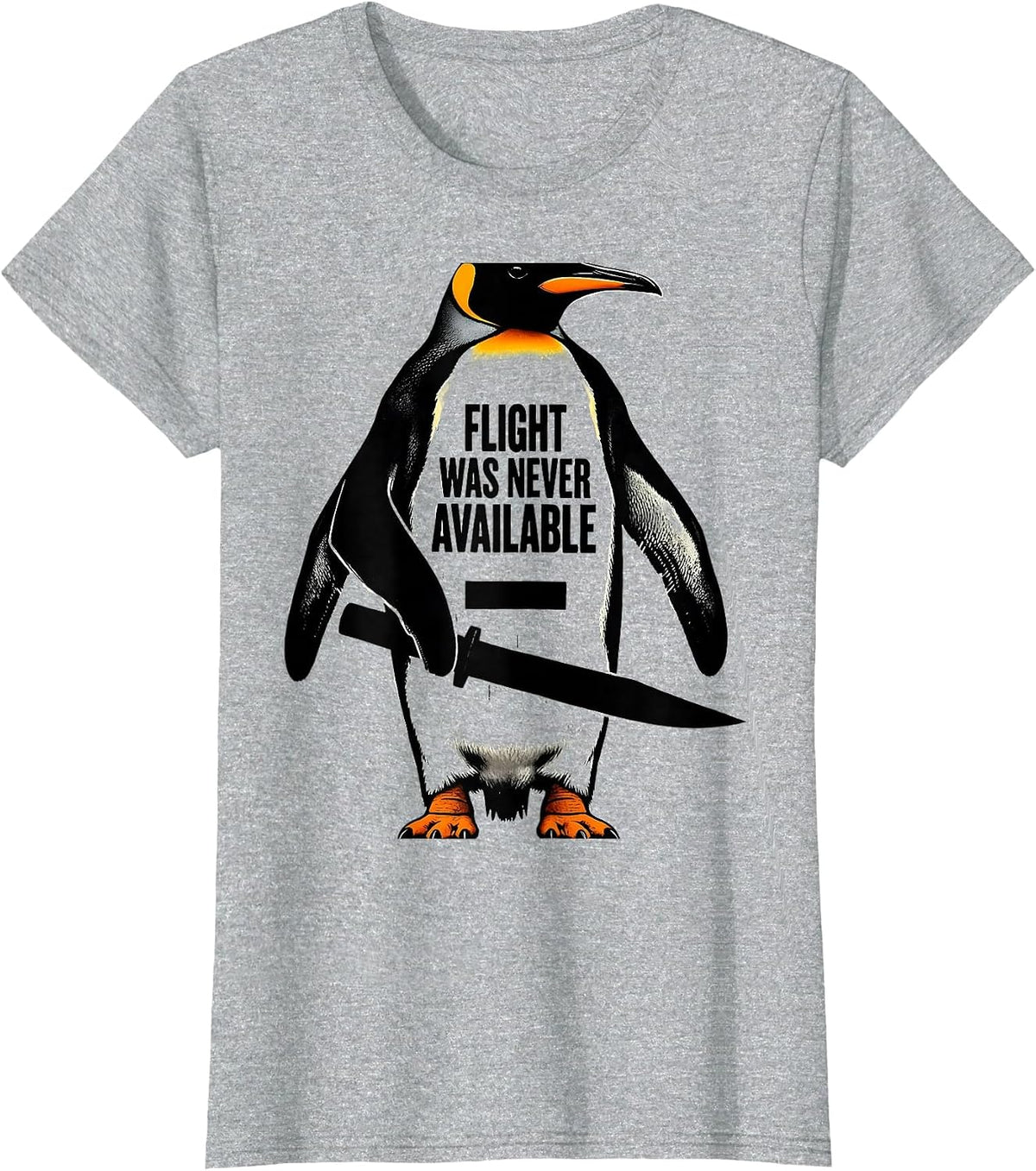Flight Was Never Available Brutalist Penguin With Knife Dark T-Shirt - Heather Grey