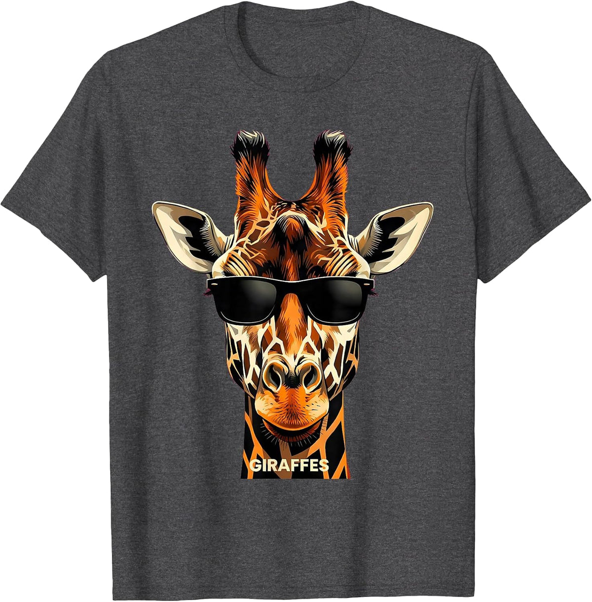 Men's Giraffes Stencil Graphic Mascot Sunglasses Team Spirit T-Shirt - Dark Heather Grey