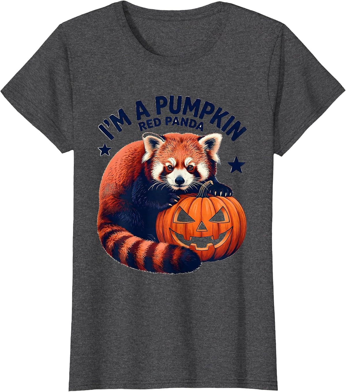 Women's I'm a Pumpkin Red Panda Cute Kawaii Animal Halloween Costume T-Shirt - Dark Heather Grey