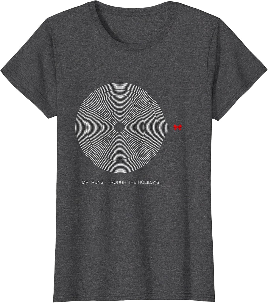 Women's MRI Runs Through The Holidays Funny Radiology Tech Christmas T-Shirt - Dark Heather Grey
