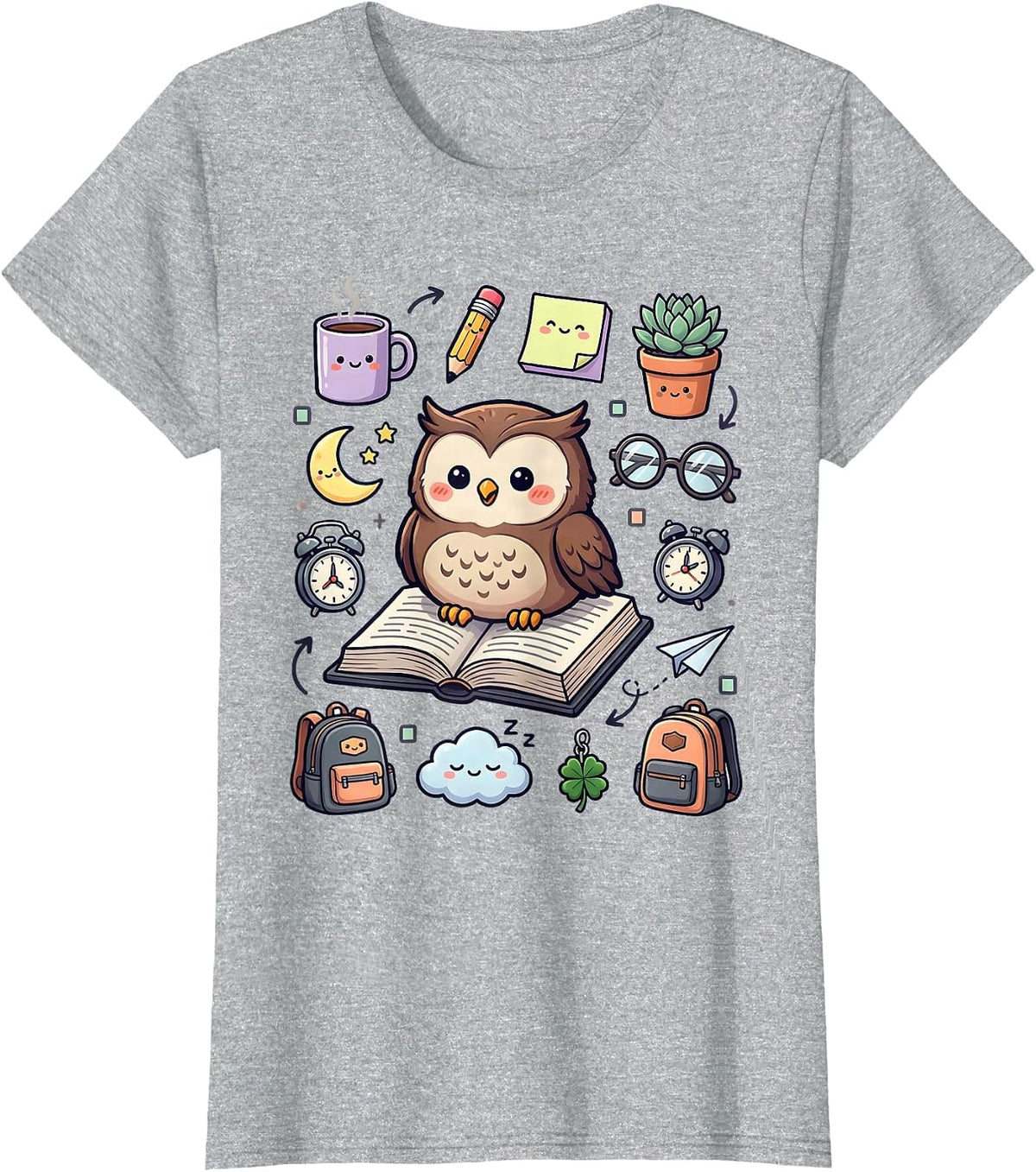Women's Wise Owl on Open Textbook College Design T-Shirt - Heather Grey