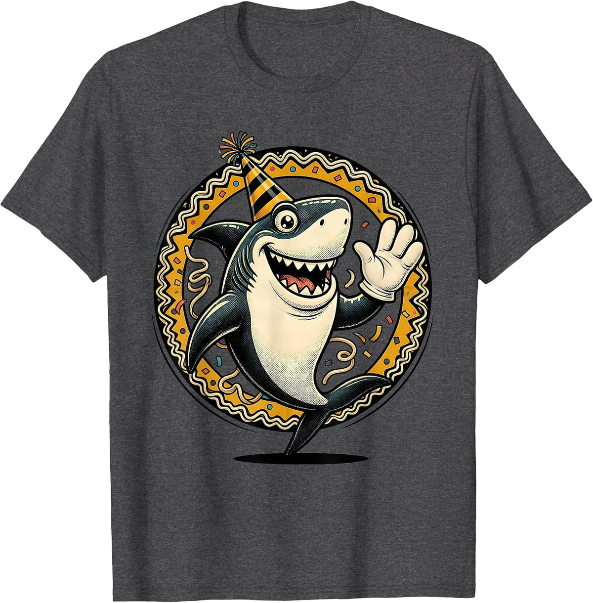 Men's Birthday Shark Party Hat Ocean Celebration T-Shirt - Dark Heather Grey