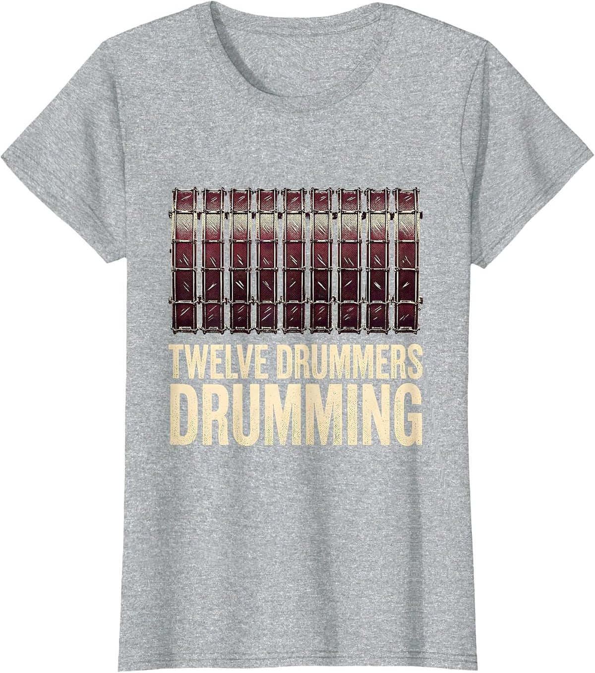 Women's Twelve Drummers Drumming Classic Christmas Carol Song Verse T-Shirt - Heather Grey