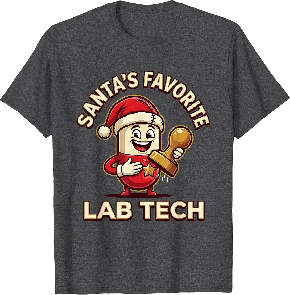 Men's Santa's Favorite Lab Tech Funny Pharmacy Tech Christmas T-Shirt - Dark Heather Grey