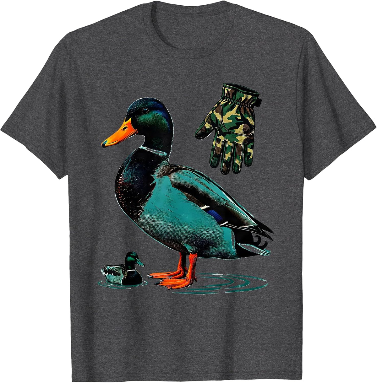 Men's Camo Mallard Duck Hunting Dad Humor Gift T-Shirt - Dark Heather Grey