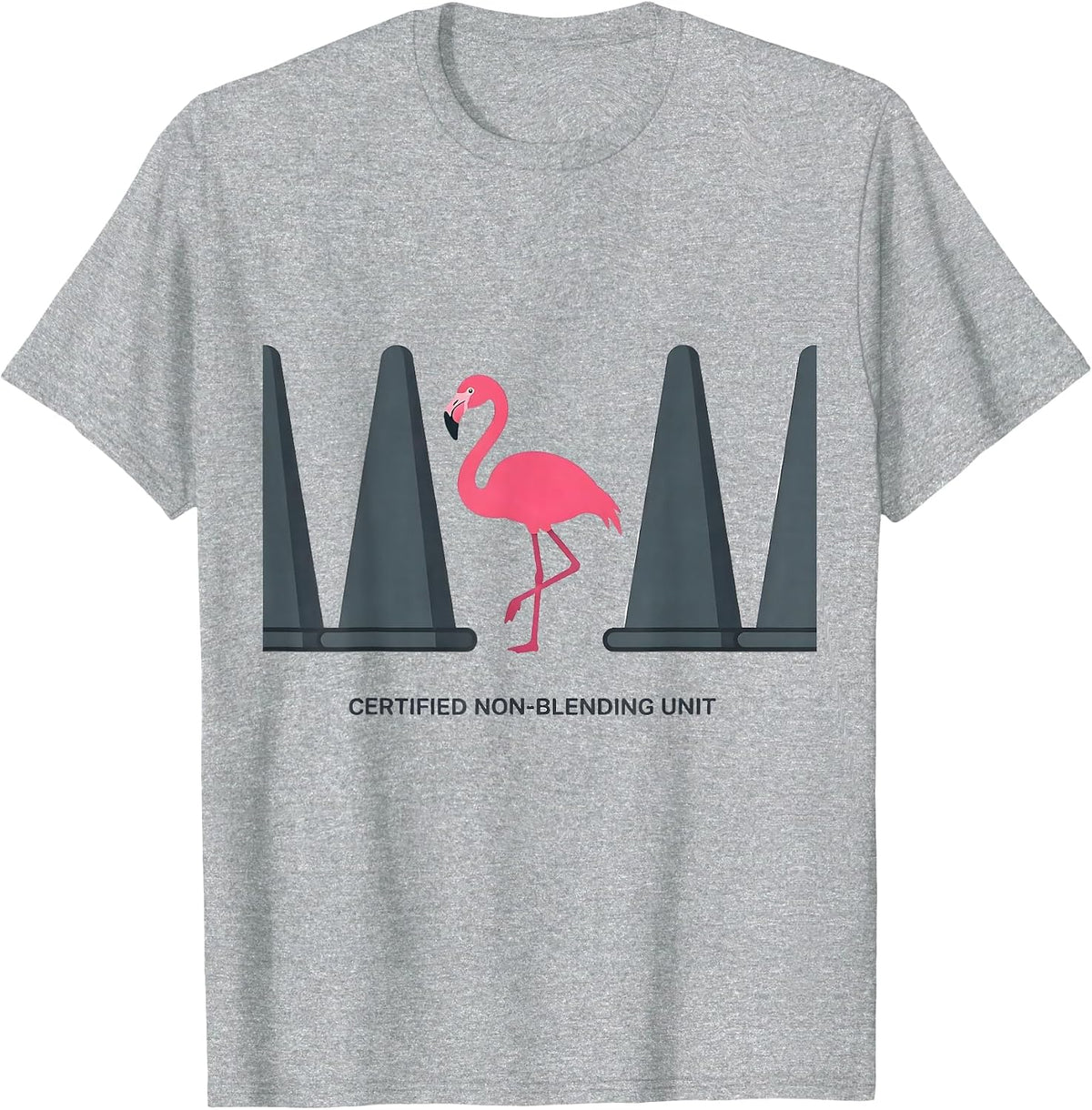 Men's Certified Non-Blending Unit Pink Flamingo Novelty Humor T-Shirt - Heather Grey