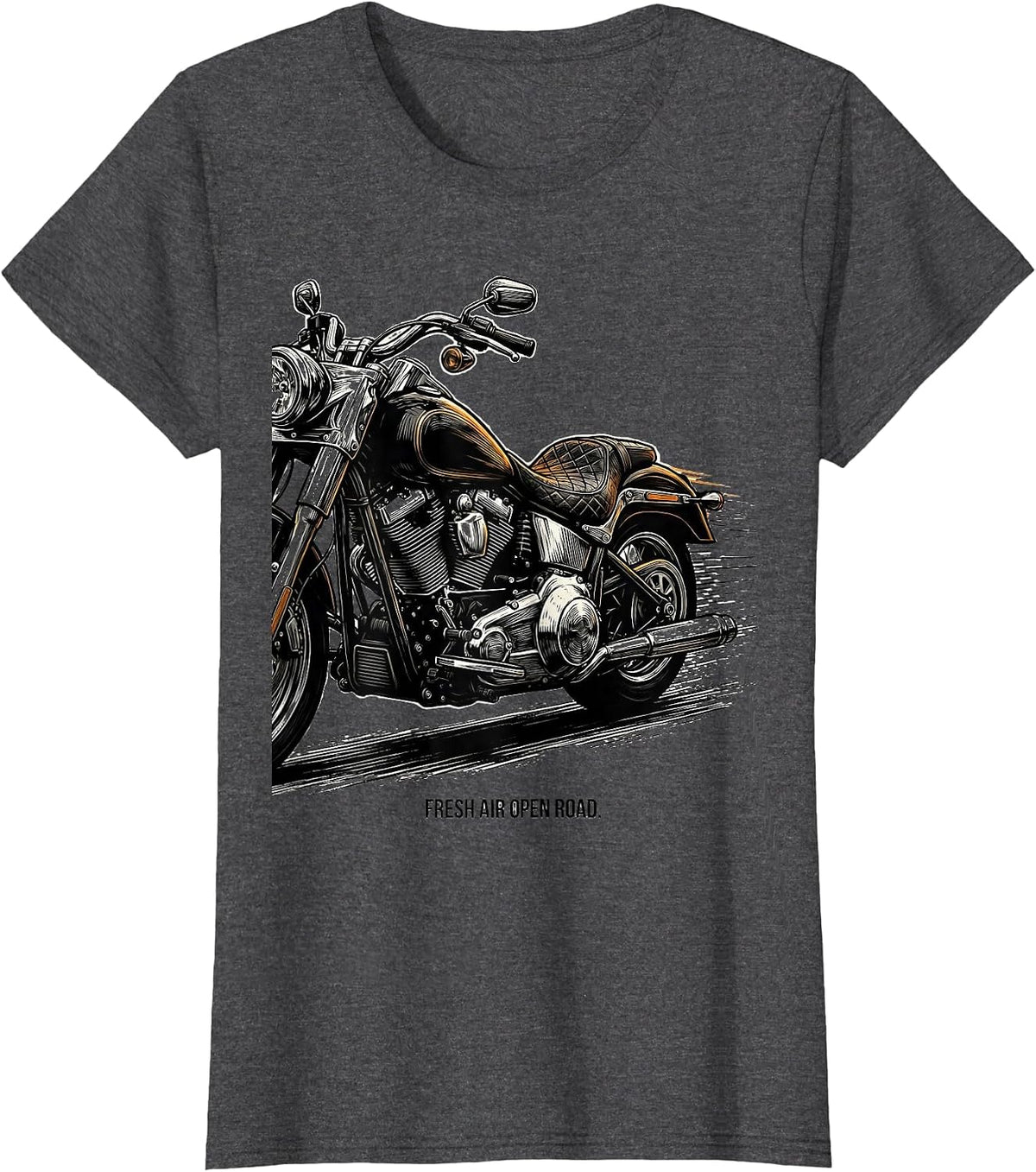 Women's Fresh Air Open Road Motorcycle Design T-Shirt - Dark Heather Grey