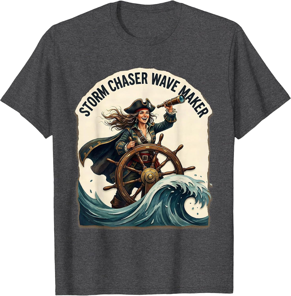 Men's Storm Chaser Wave Maker Pirate Design T-Shirt - Dark Heather Grey