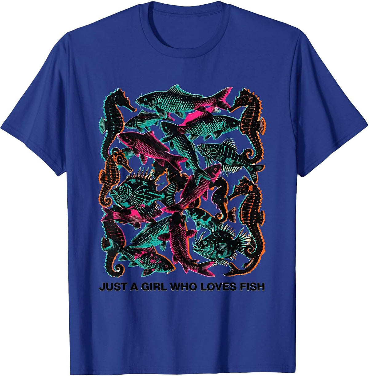 Just A Girl Who Loves Fish Risograph Animal Lover Humor T-Shirt - Royal Blue