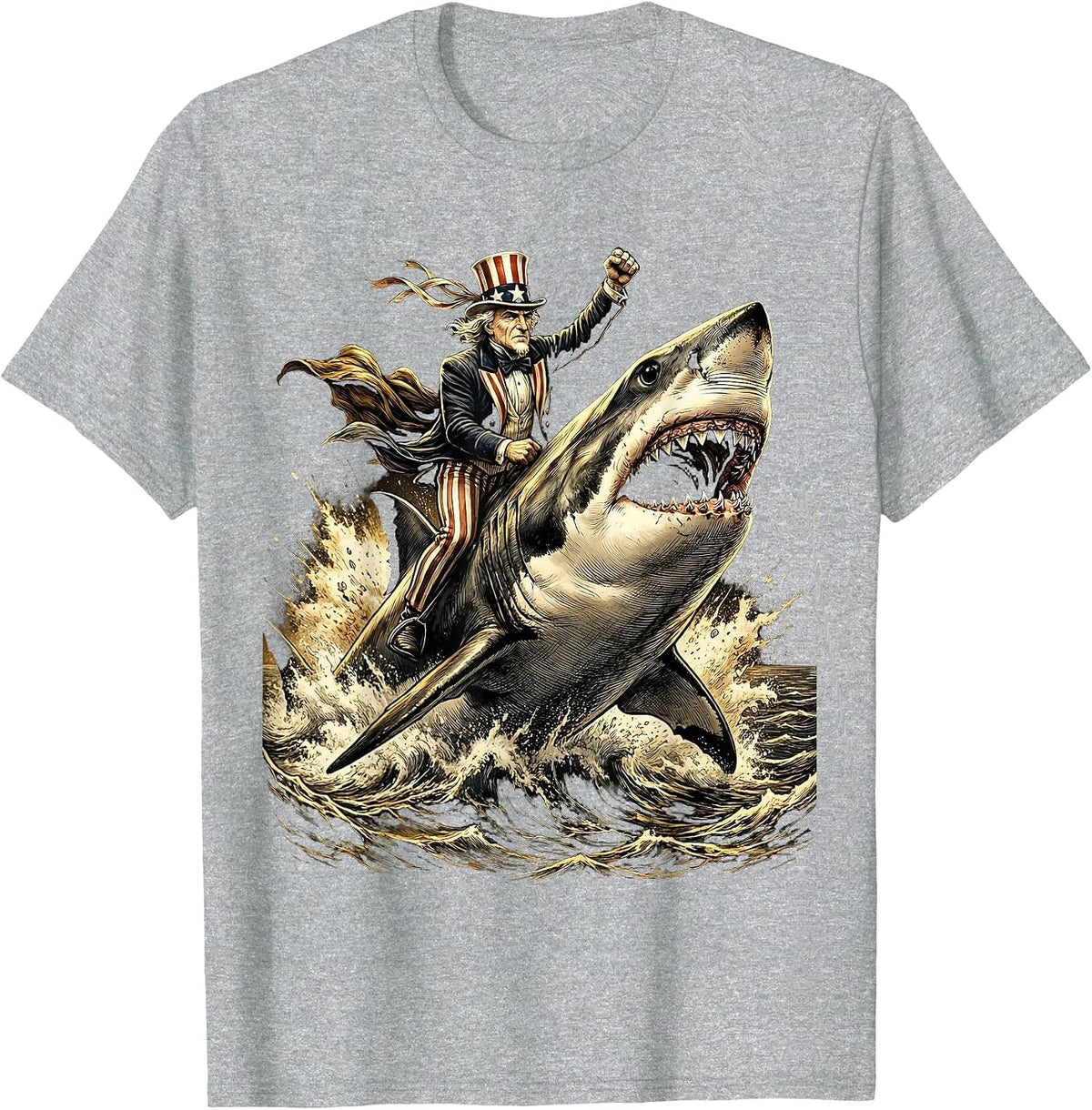 Men's Great White Shark Breaching Ocean Surface T-Shirt - Heather Grey