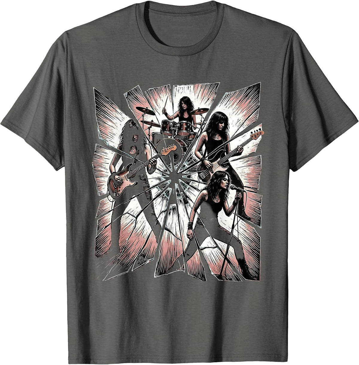 All-Female Band Shattered Mirror Reflection Art T-Shirt - Asphalt Grey