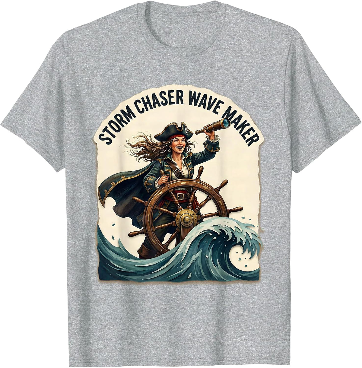Men's Storm Chaser Wave Maker Pirate Design T-Shirt - Heather Grey