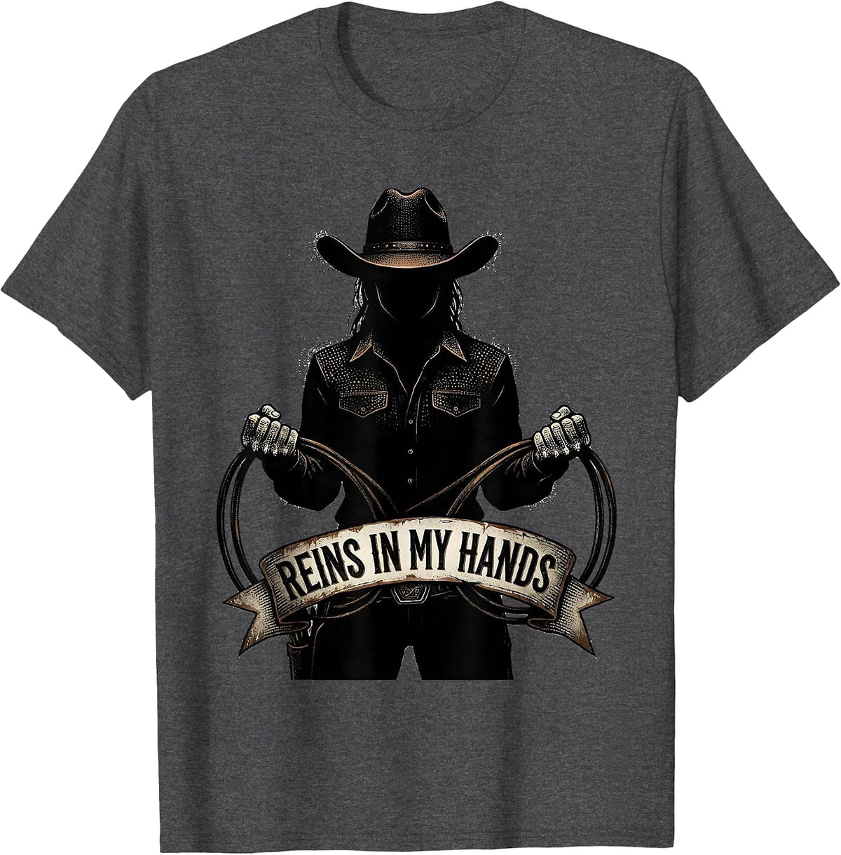 Reins In My Hands Cowgirl Graphic Design T-Shirt - Dark Heather Grey