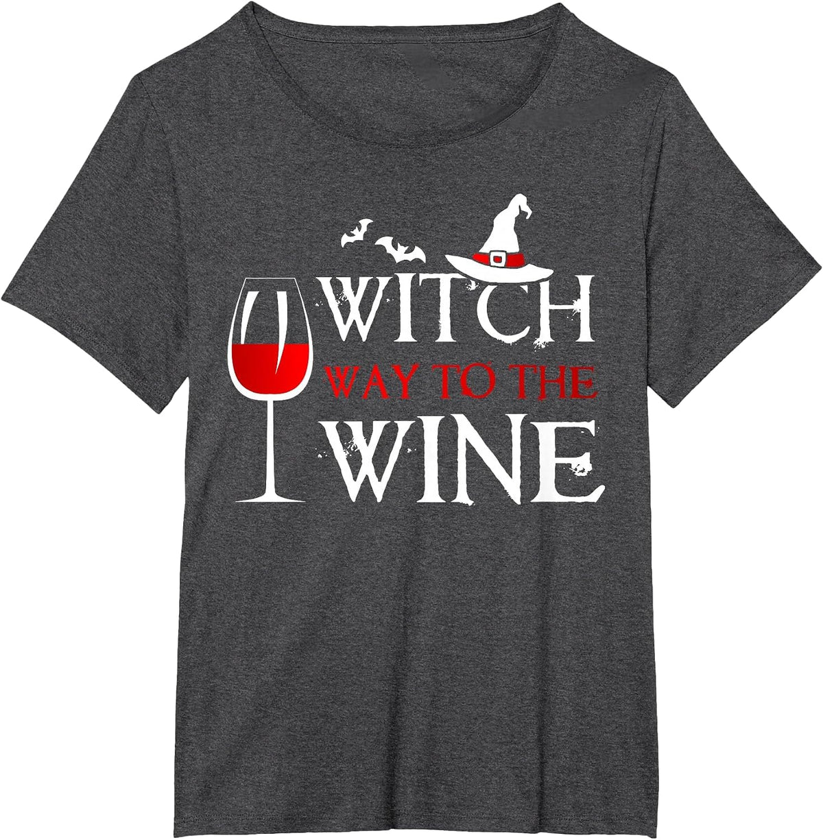 Womens Halloween Drinking Shirt Witch Way to The Wine T-Shirt - Dark Heather Grey