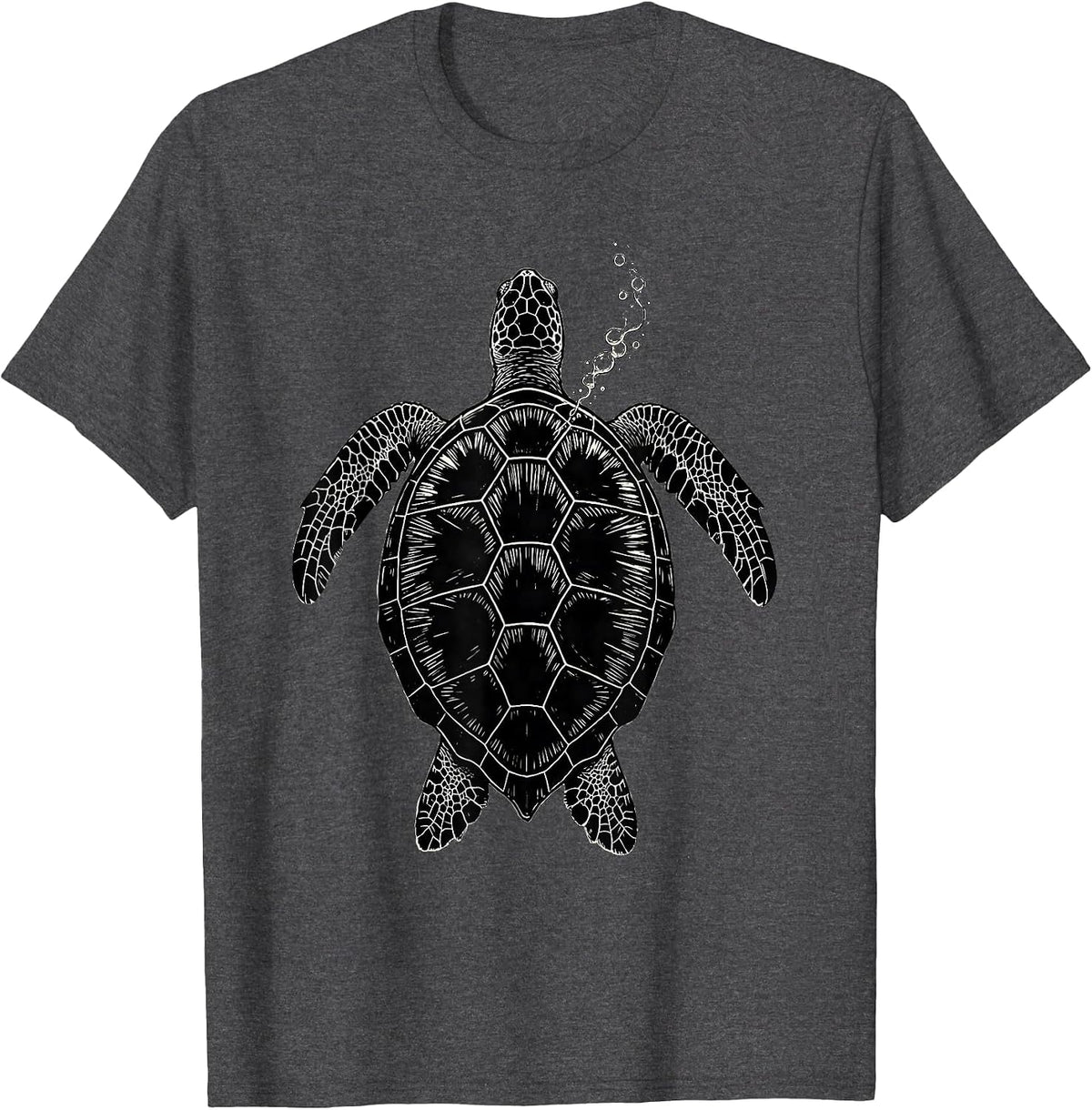 Sea Turtle Scratchboard Ocean Animal Beach Art T-Shirt - Dark Heather Grey