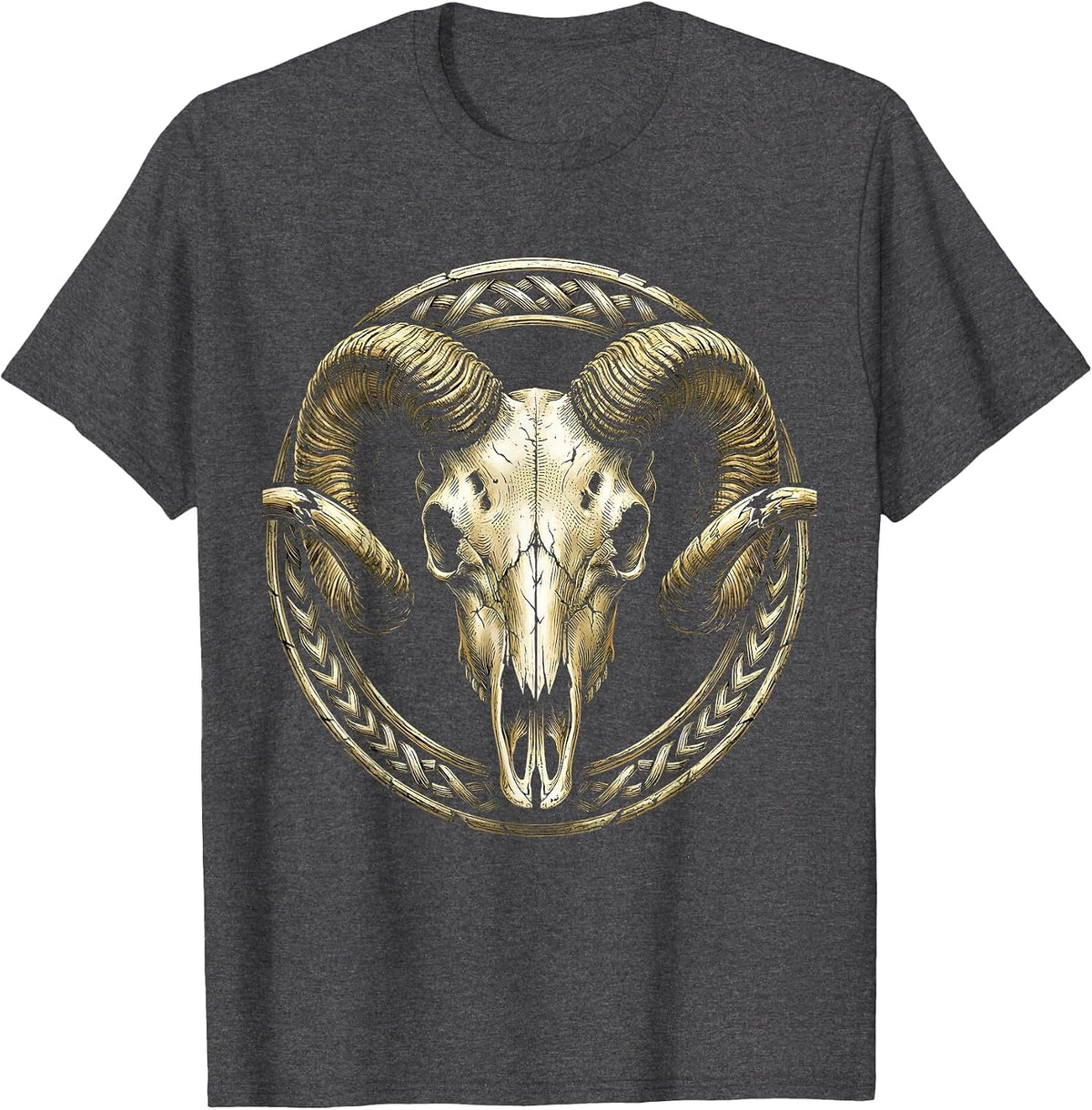 Ram Skull Broken Horns Metal Graphic Design T-Shirt - Dark Heather Grey