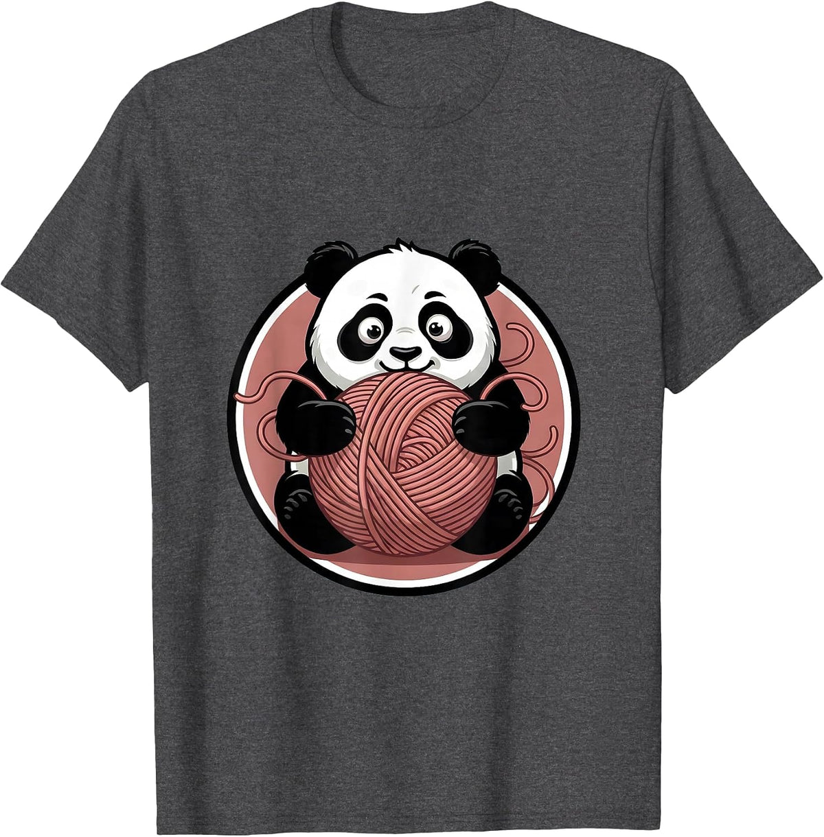 Men's Baby Panda Tangled in Yarn Cute Animal Design T-Shirt - Dark Heather Grey