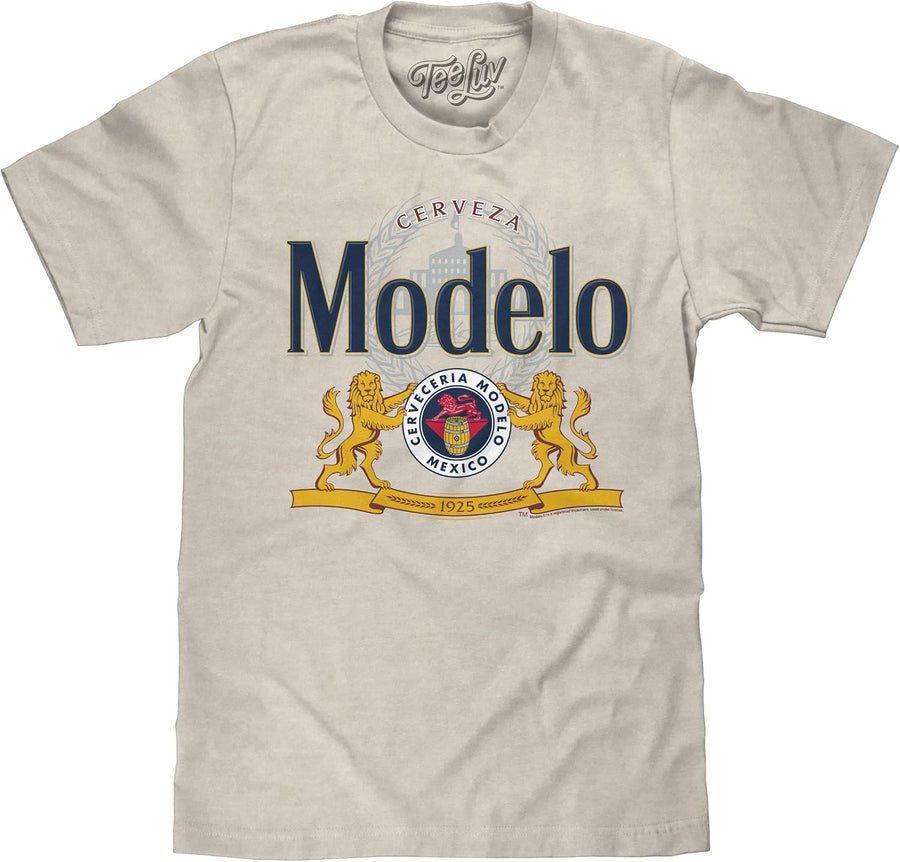 Tee Luv Men's Cerveza Modelo Beer T-Shirt - Oatmeal Heather
