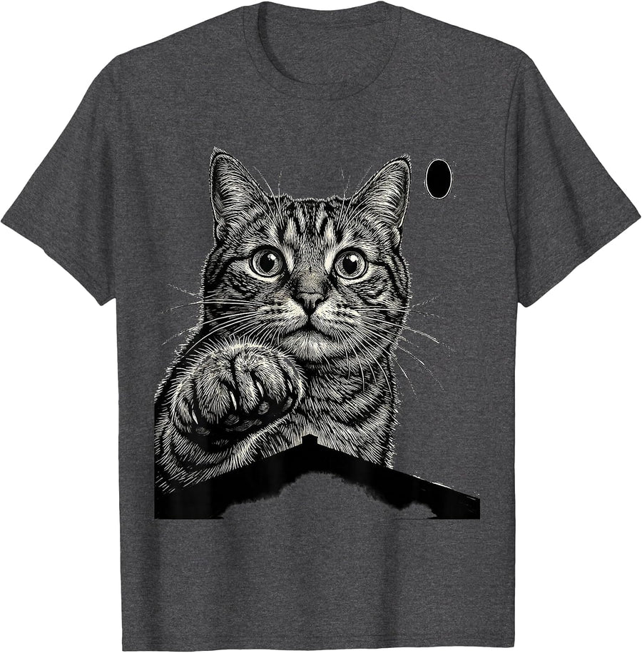 Men's Startled Tabby Cat UFO Alien Funny Novelty Gift T-Shirt - Dark Heather Grey