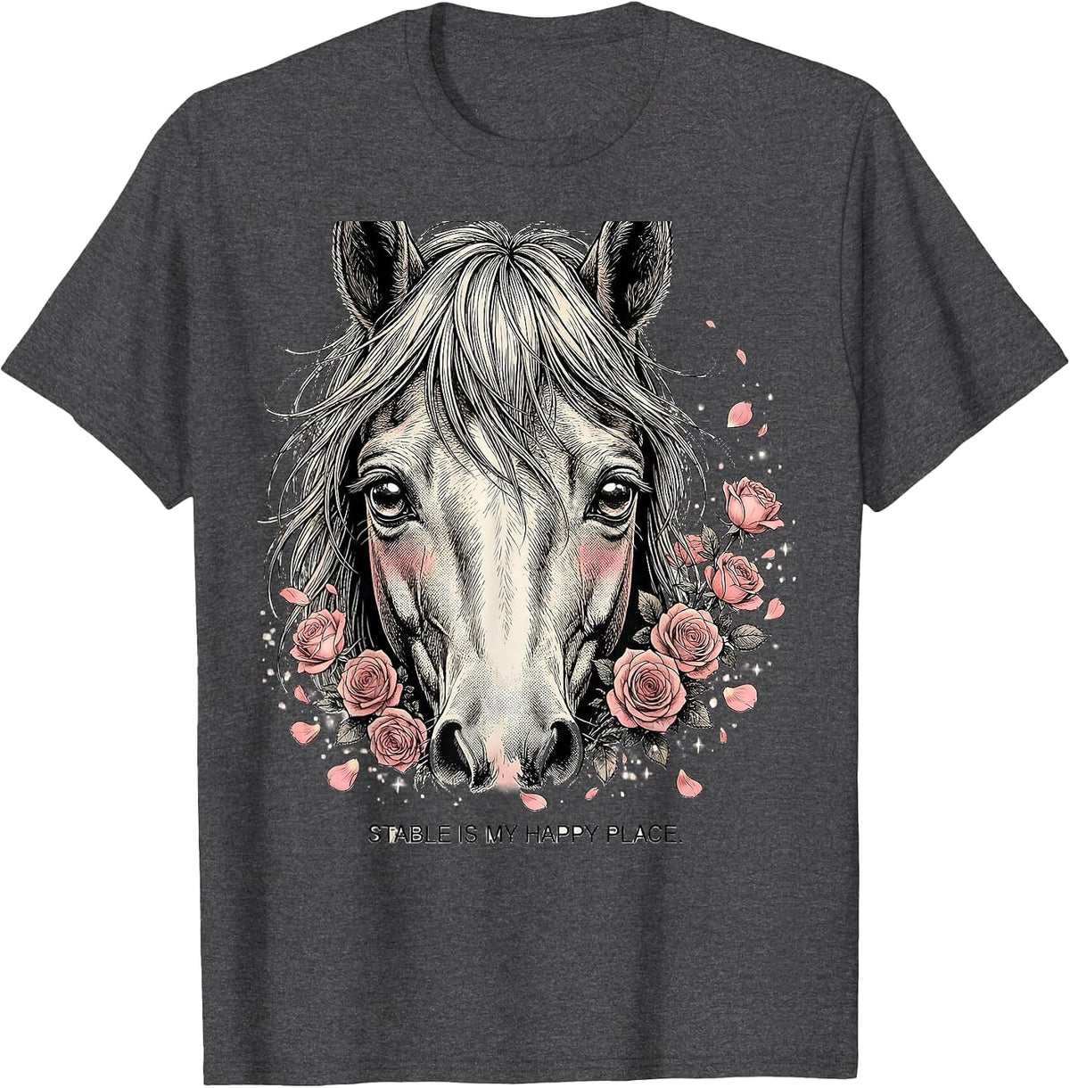 Men's Stable Is My Happy Place Horse Lover Design T-Shirt - Dark Heather Grey
