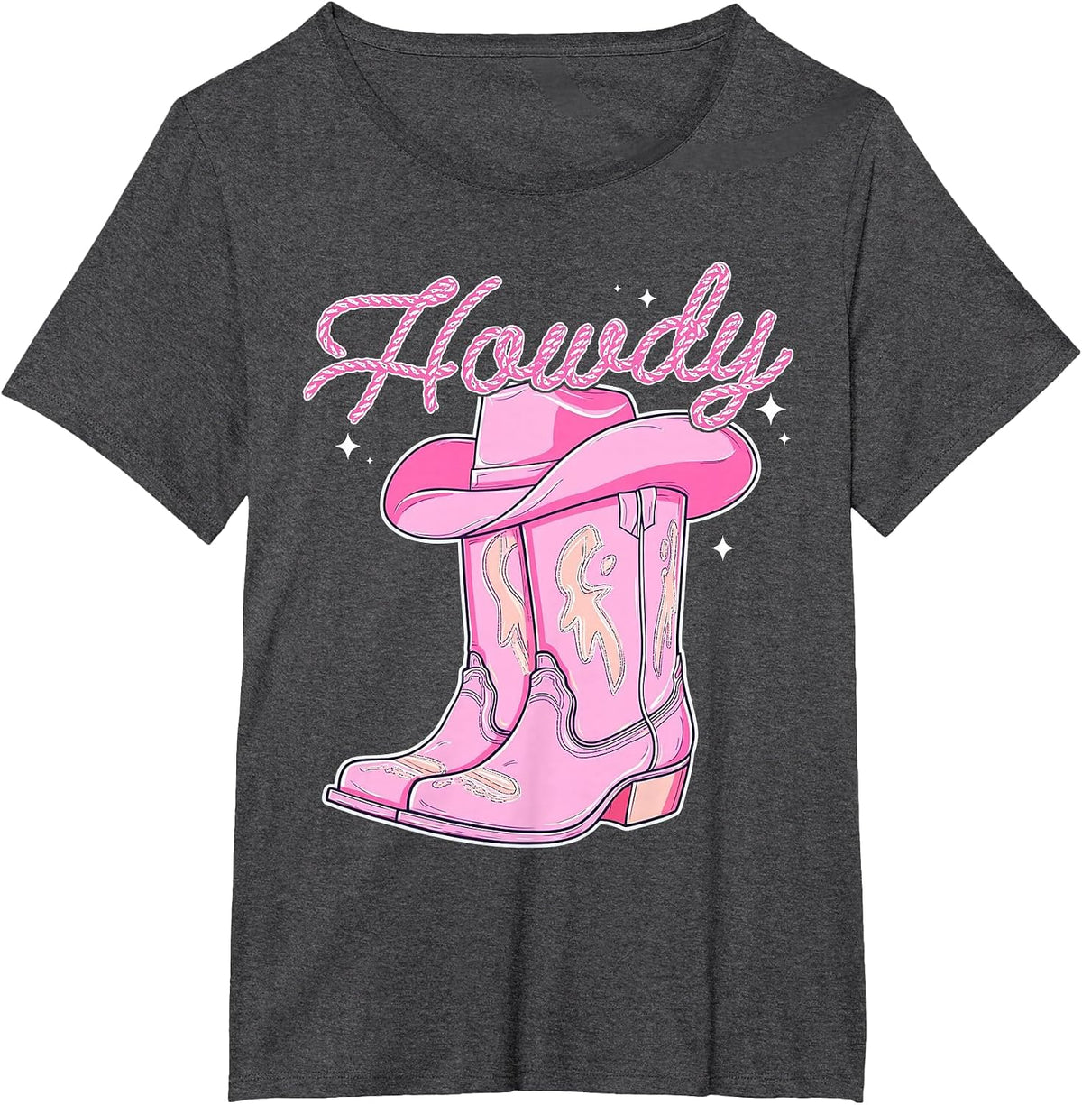 Cute Howdy Pink Cowgirl Boot Hat Western Rodeo Women Girl T-Shirt - Dark Heather Grey