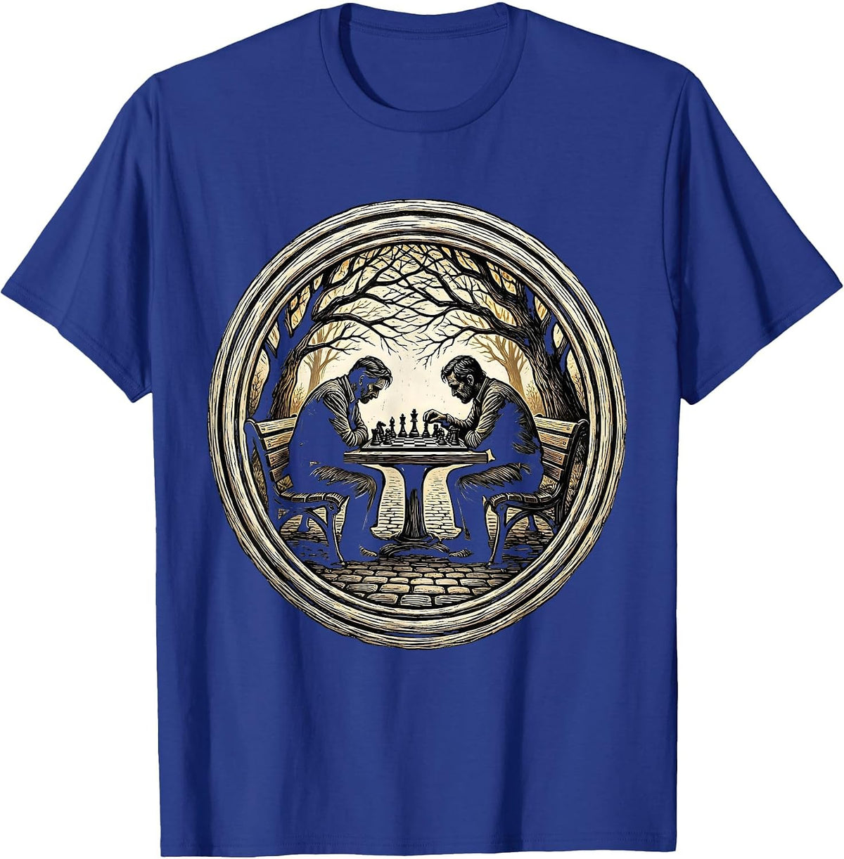 New York Chess Players in the Park Illustration T-Shirt - Royal Blue