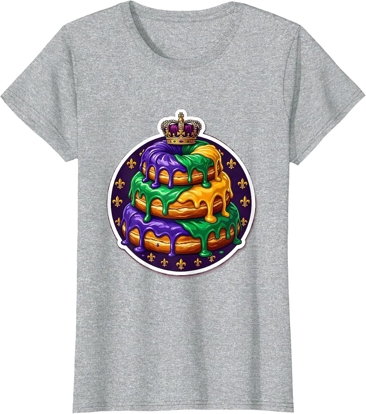 Women's Mardi Gras King Cake Tiered Illustration T-Shirt - Heather Grey