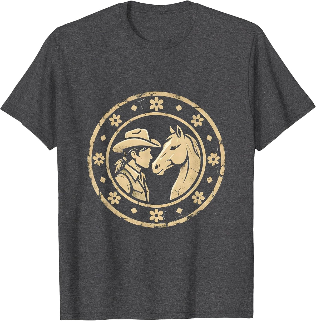 Men's Cowgirl and Horse Gentle Nose Touch Illustration T-Shirt - Dark Heather Grey