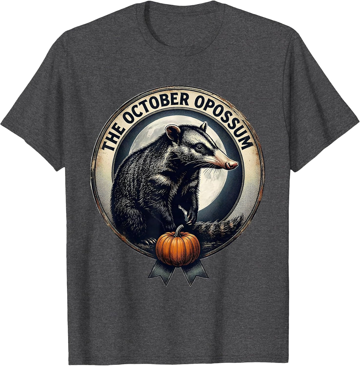 The October Opossum Vintage Opossum Halloween Spooky Moon T-Shirt - Dark Heather Grey