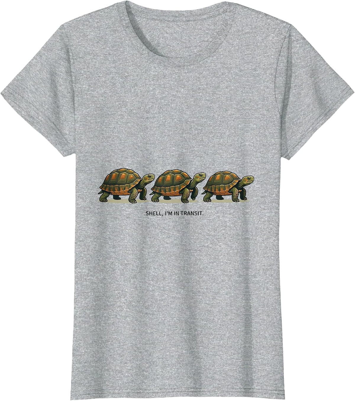 Shell I'm In Transit Funny Turtle Lover Animal Humor T-Shirt - Heather Grey