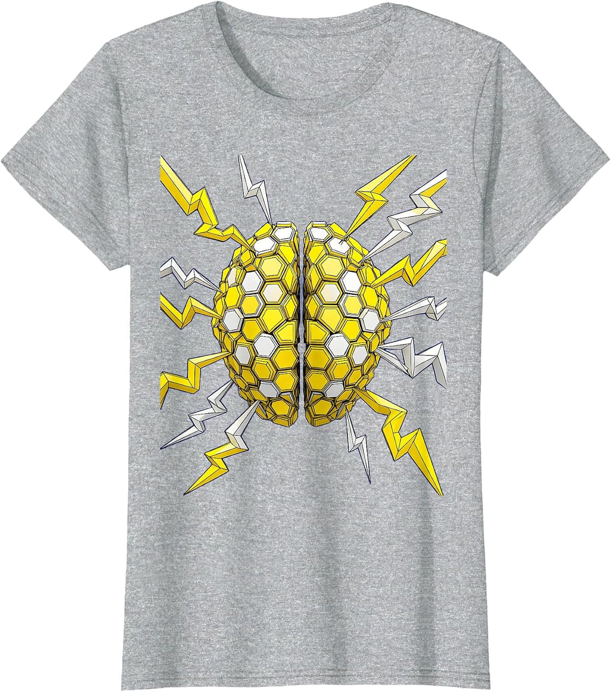ADHD Brain Lightning Bolt Illustration T-Shirt - Heather Grey