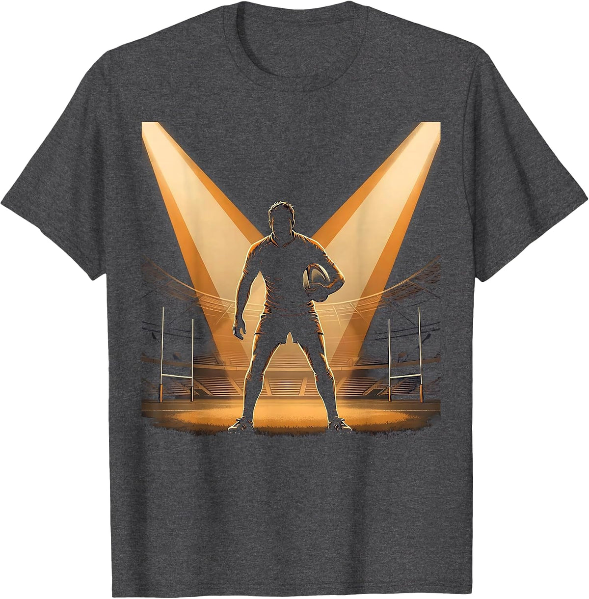Men's Rugby Player Under Stadium Floodlights Graphic T-Shirt - Dark Heather Grey