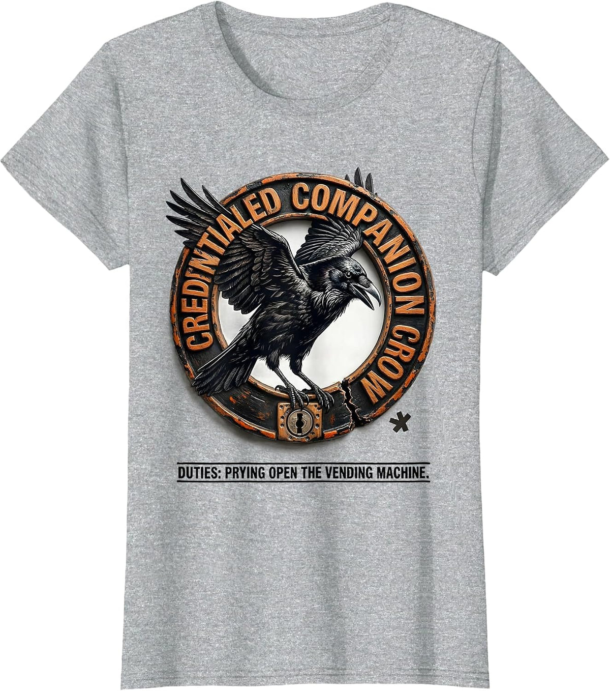 Women's Credentialed Companion Crow Duties Pun Bird Lover Humor T-Shirt - Heather Grey