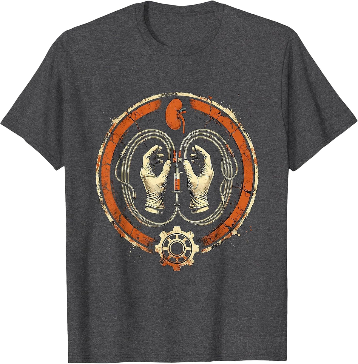 Dialysis Technician Connecting Tubing Patient Art T-Shirt - Dark Heather Grey