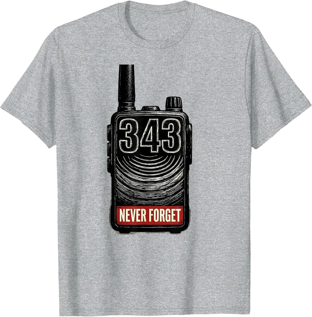Men's Never Forget 343 Firefighter Memorial Tribute Scratchboard T-Shirt - Heather Grey