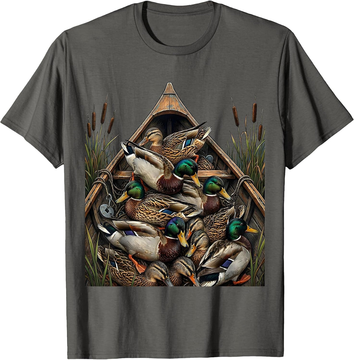 Men's Bottomland Camo Decoy Pile Canoe Bow Duck Hunting T-Shirt - Asphalt Grey