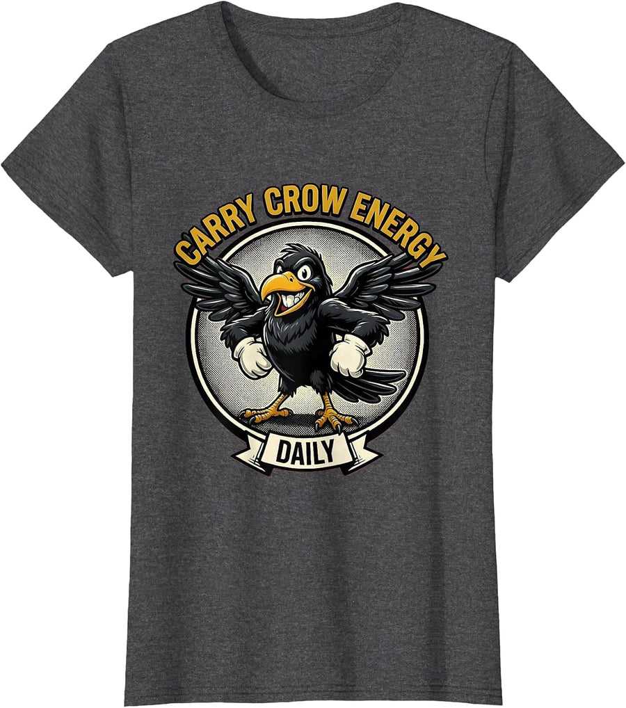 Women's Carry Crow Energy Daily Crow Lover Design T-Shirt - Dark Heather Grey