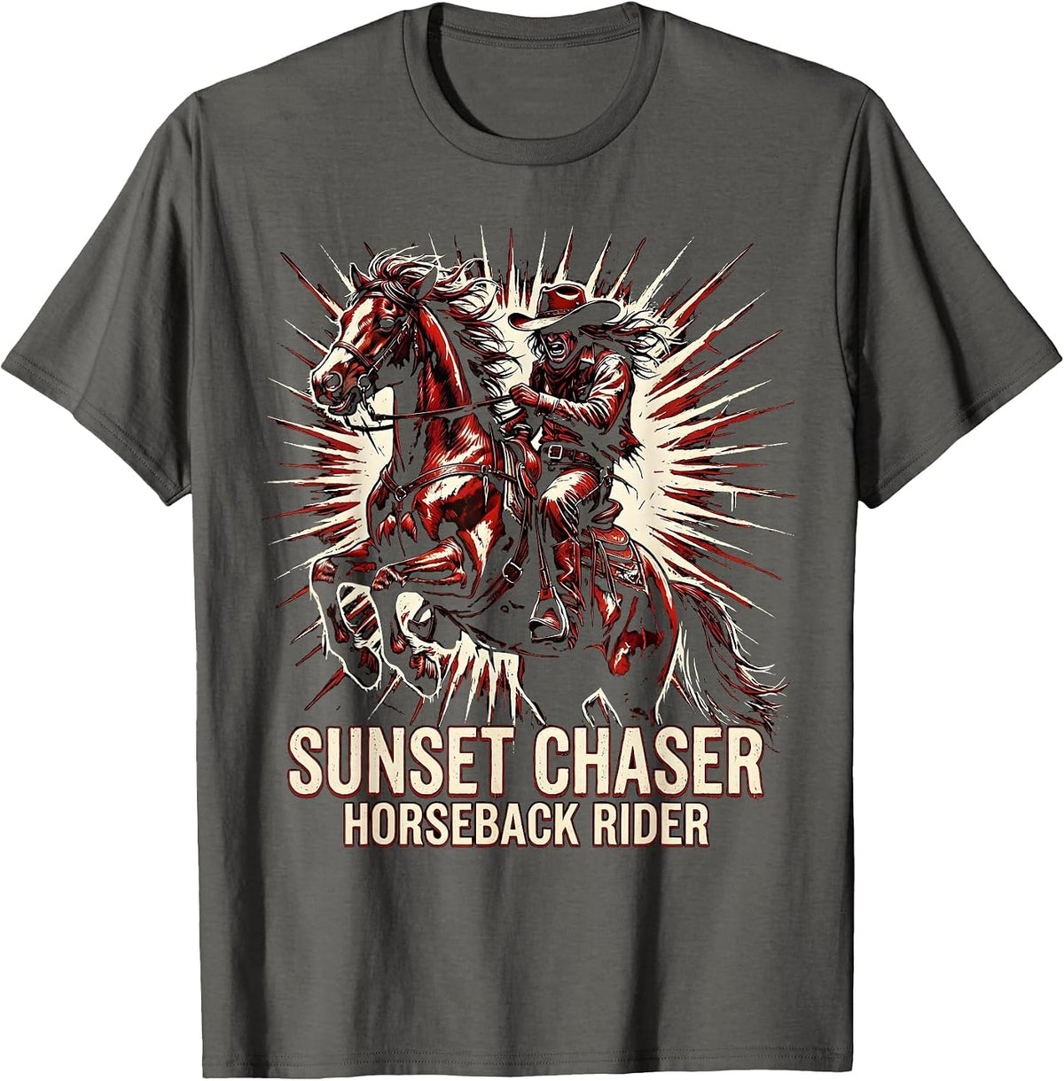 Sunset Chaser Horseback Rider Western Design T-Shirt - Asphalt Grey