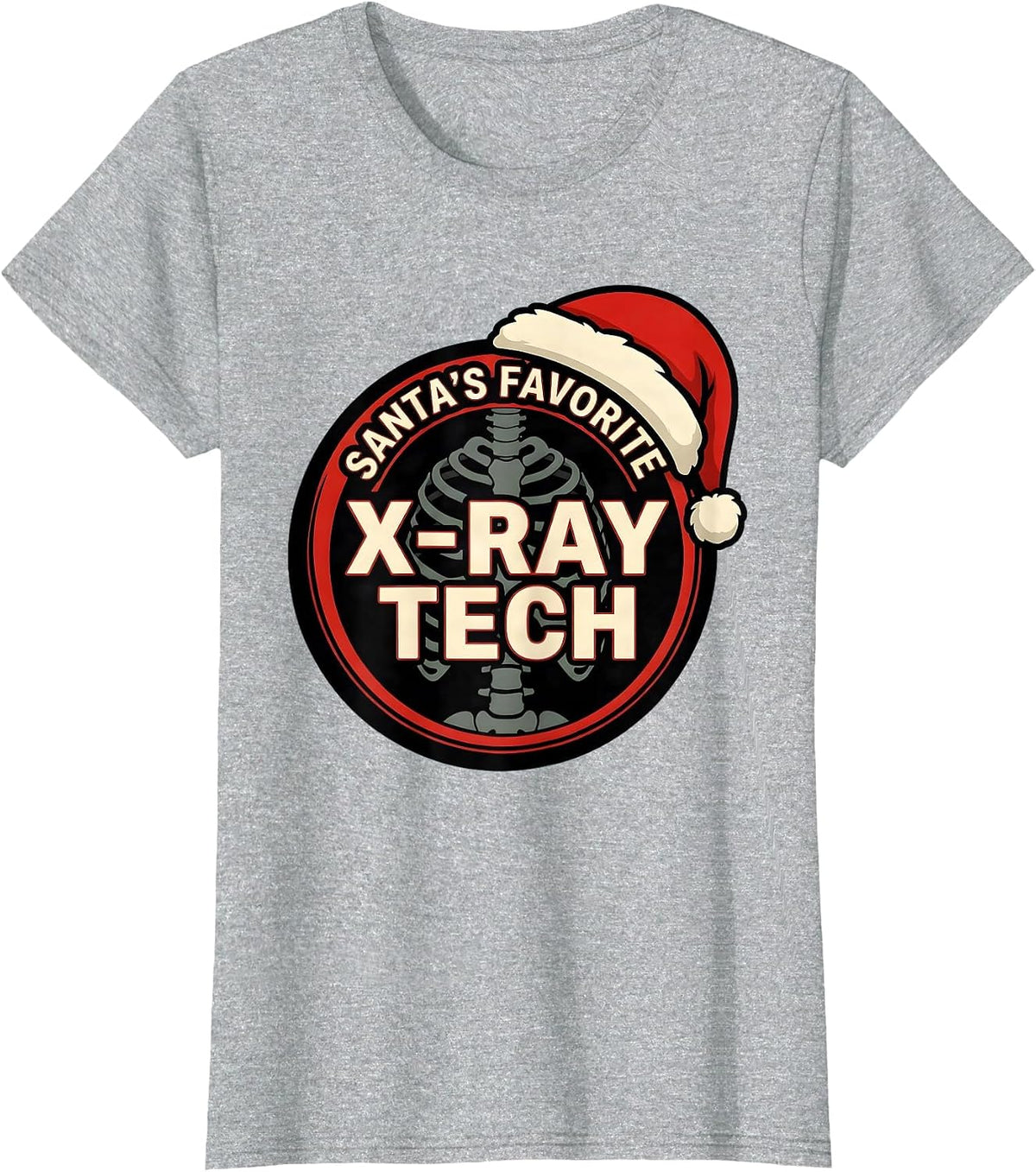 Women's Santa's Favorite X-Ray Tech Funny Radiology Tech Christmas T-Shirt - Heather Grey