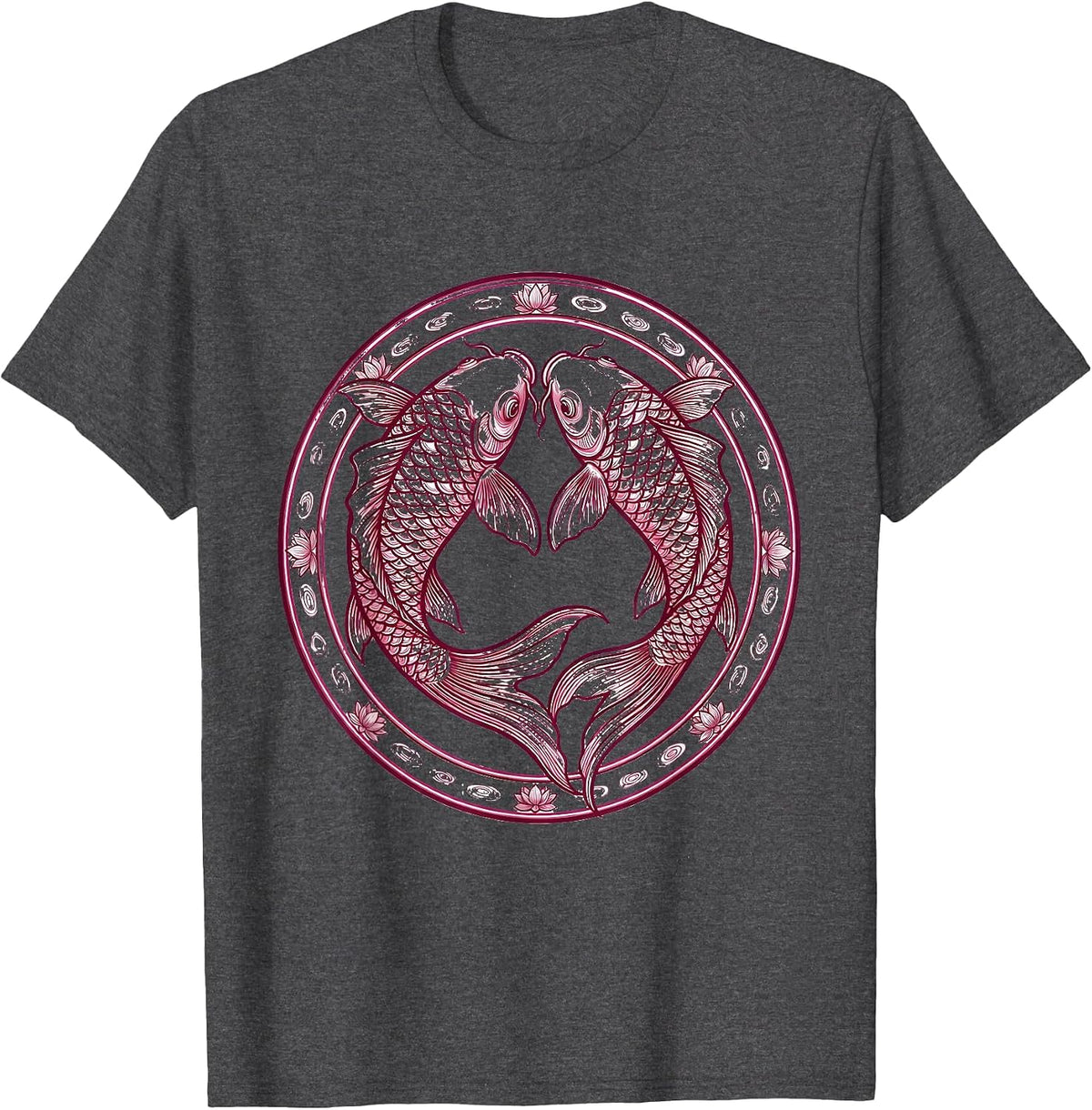 Men's Pink Koi Fish Breast Cancer Awareness Design T-Shirt - Dark Heather Grey