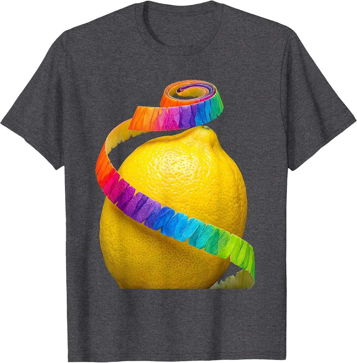 Lemon Curling Peel Ribbon Graphic Design T-Shirt - Dark Heather Grey