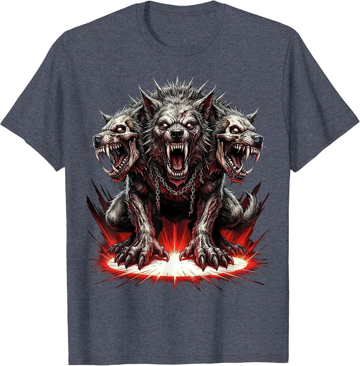 Three-Headed Dog Stage Spotlight Metal Graphic T-Shirt - Heather Blue