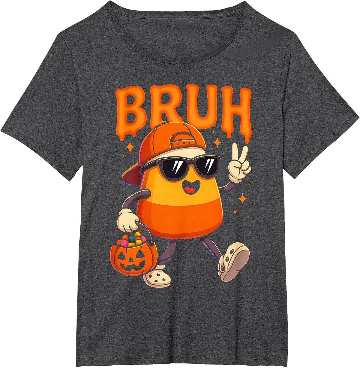 Bruh Halloween Team Candy Corn Trick Or Treat Kids Boy Funny T-Shirt - Dark Heather Grey