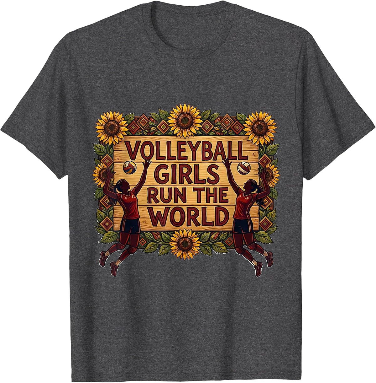 Volleyball Girls Run The World Sport Design T-Shirt - Dark Heather Grey