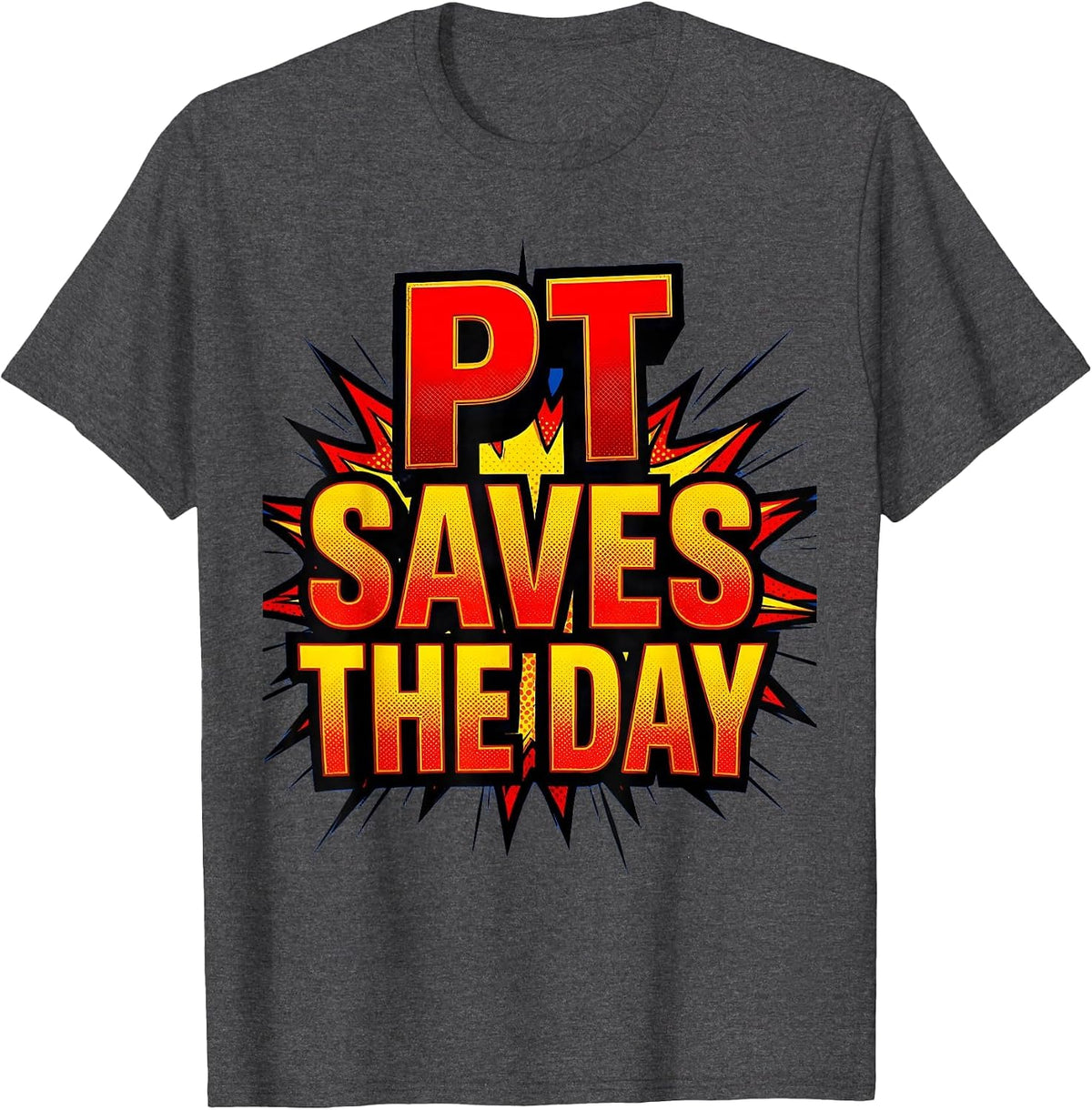 Men's PT Saves the Day Physical Therapy Design T-Shirt - Dark Heather Grey