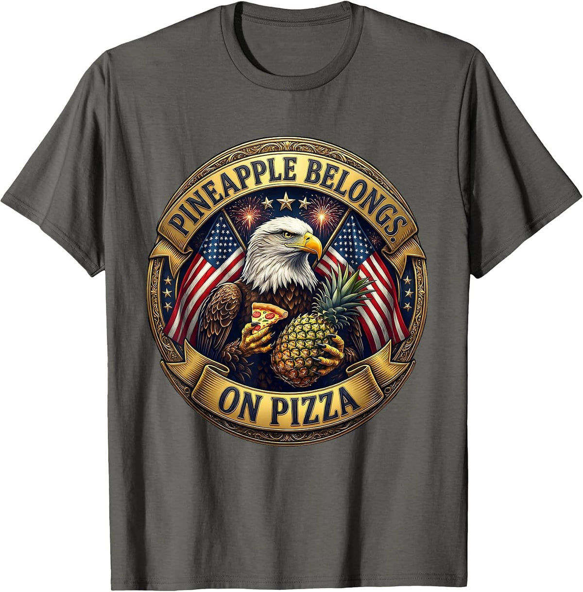 Pineapple Belongs On Pizza Funny Hawaiian Design T-Shirt - Asphalt Grey