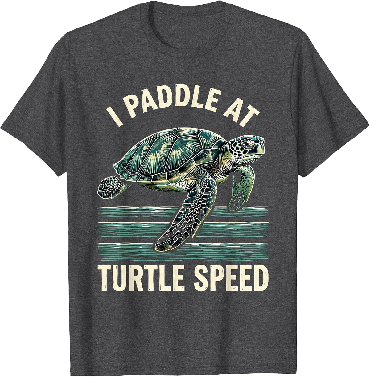 I Paddle At Turtle Speed Woodcut Engraving Sea Turtle Lover T-Shirt - Dark Heather Grey